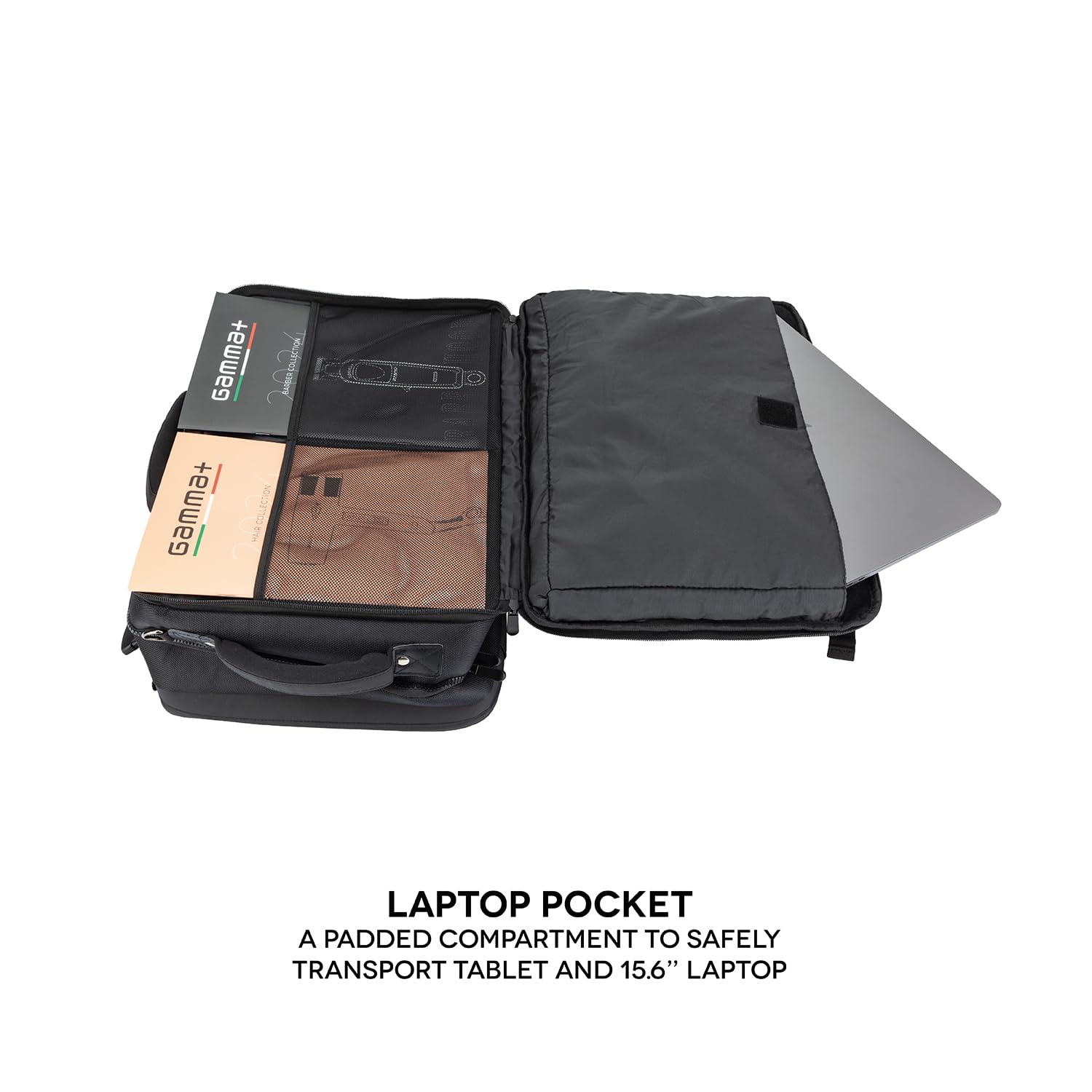 GAMMA+ Sac à Dos de Barbier, Sac à Dos de Barbier Professionnel, Sac de Coiffeur pour Tondeuse, Sèche-Cheveux, Ciseaux, Sac d'Outils de Coiffeur, Port USB, Imperméable, Noir.