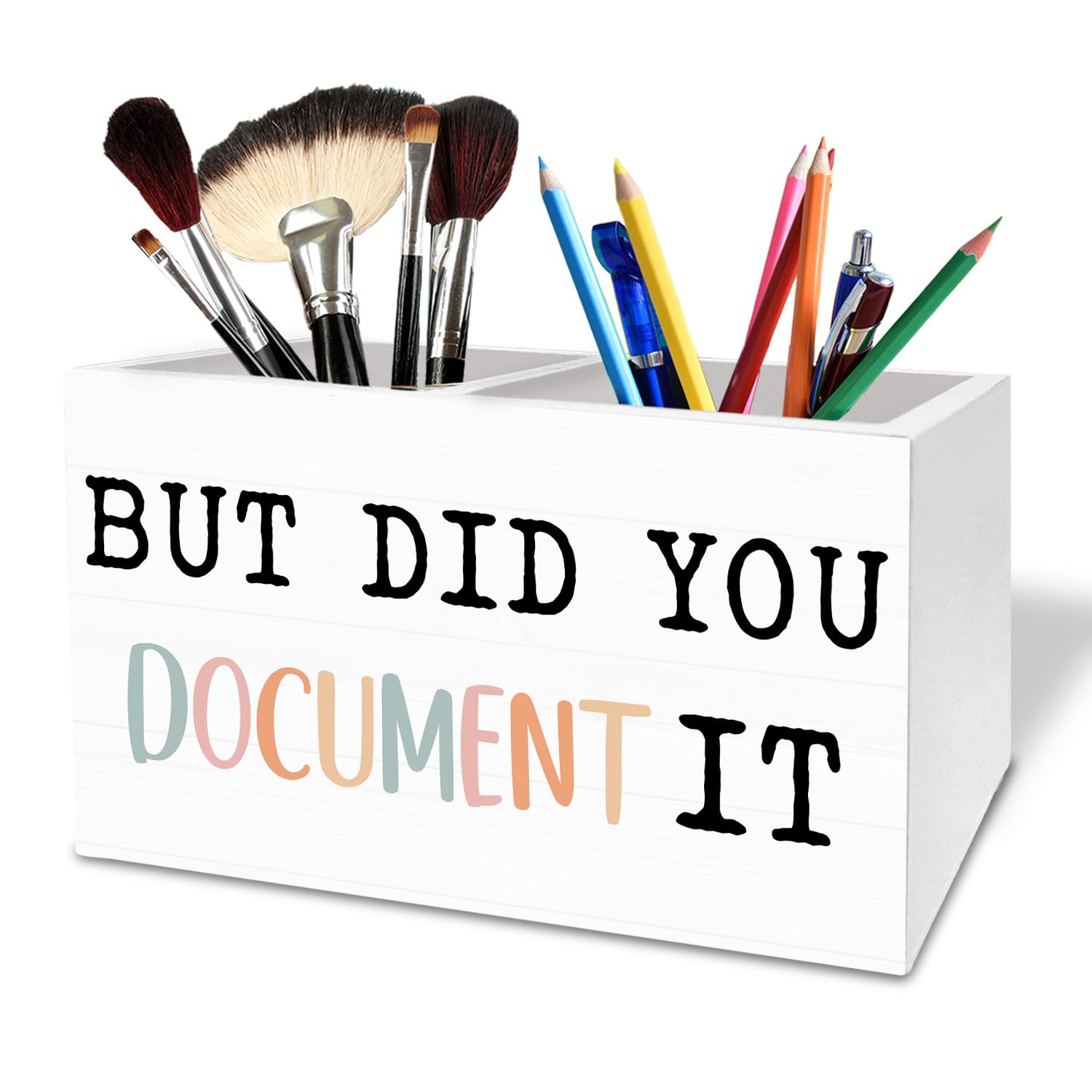 HYKDFMNCJ Funny Office Pen Holder for Desk, But Did You Document It Wooden Box Sign Desk Decor for Office Workplace Decoration, Humorous Pencil