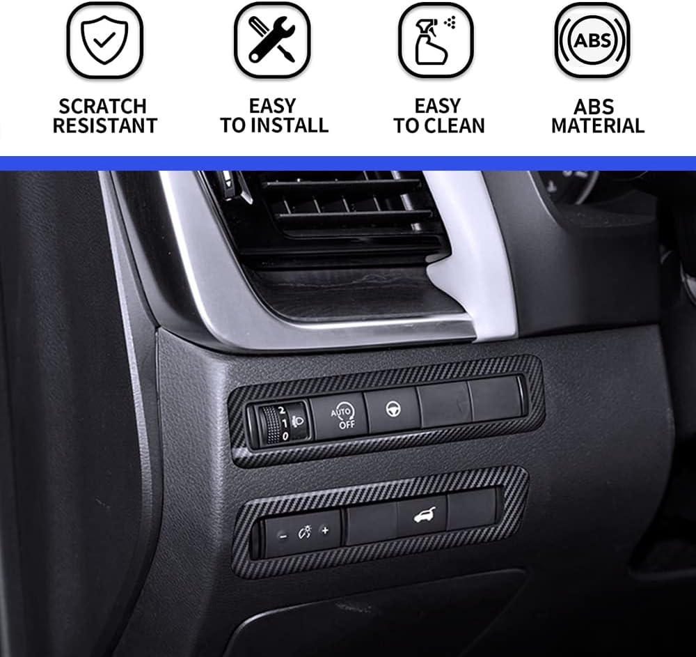 XITER ABS Material Cabon Fiber Style Headlight Switch Trim Panel Cover Headlight Lamp Switch Control Button Cover for Nissan Rogue 2021 2022 2023 2024 2025 2026 Interior Accessories