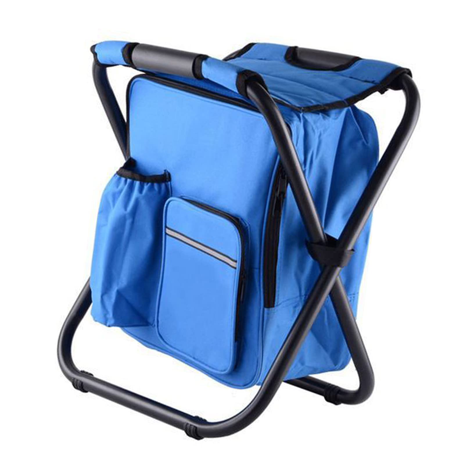 RiToEasysports Sedia con Borsa Termica Integrata, Sgabello da Campeggio Pieghevole, Leggero e Capiente, con Design Multi-tasca per Viaggi, Spiaggia, Escursioni, Picnic e pesca. (BLUE)