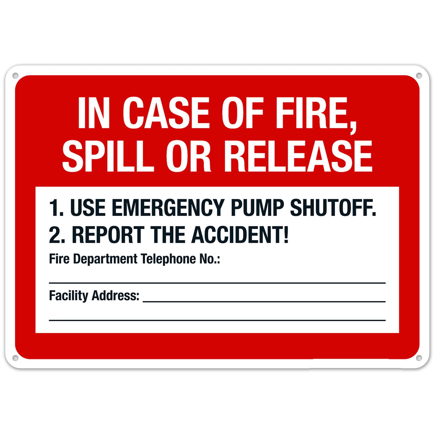 Fire Leakage Emergency Handling Guide Metal Safety Sign Factory Workshop 12x8 Inch