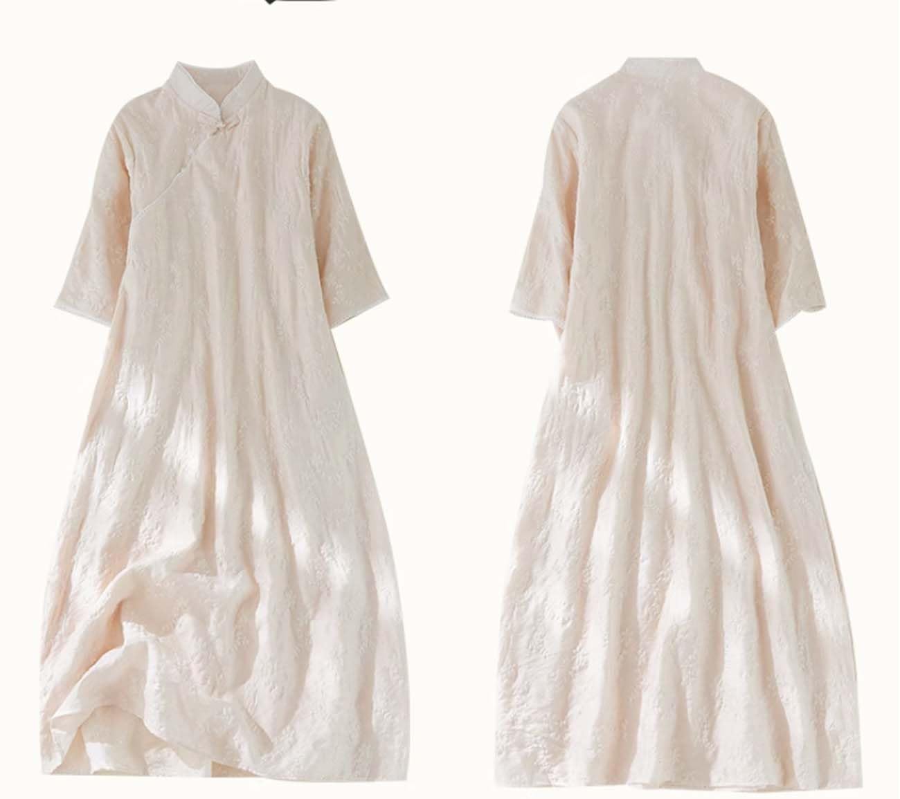 PRINCESS BRIDE Abito da cheongsam con maniche a 3/4 con stampa in lino estivo, abito vintage slim fit con spacco laterale A03