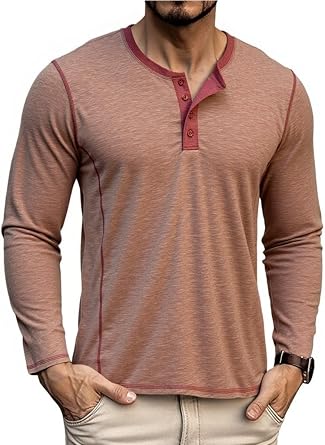 Mens Henley Long Sleeve Shirts Casual Button Up T-Shirt Lightweight Pullover Basic Tee