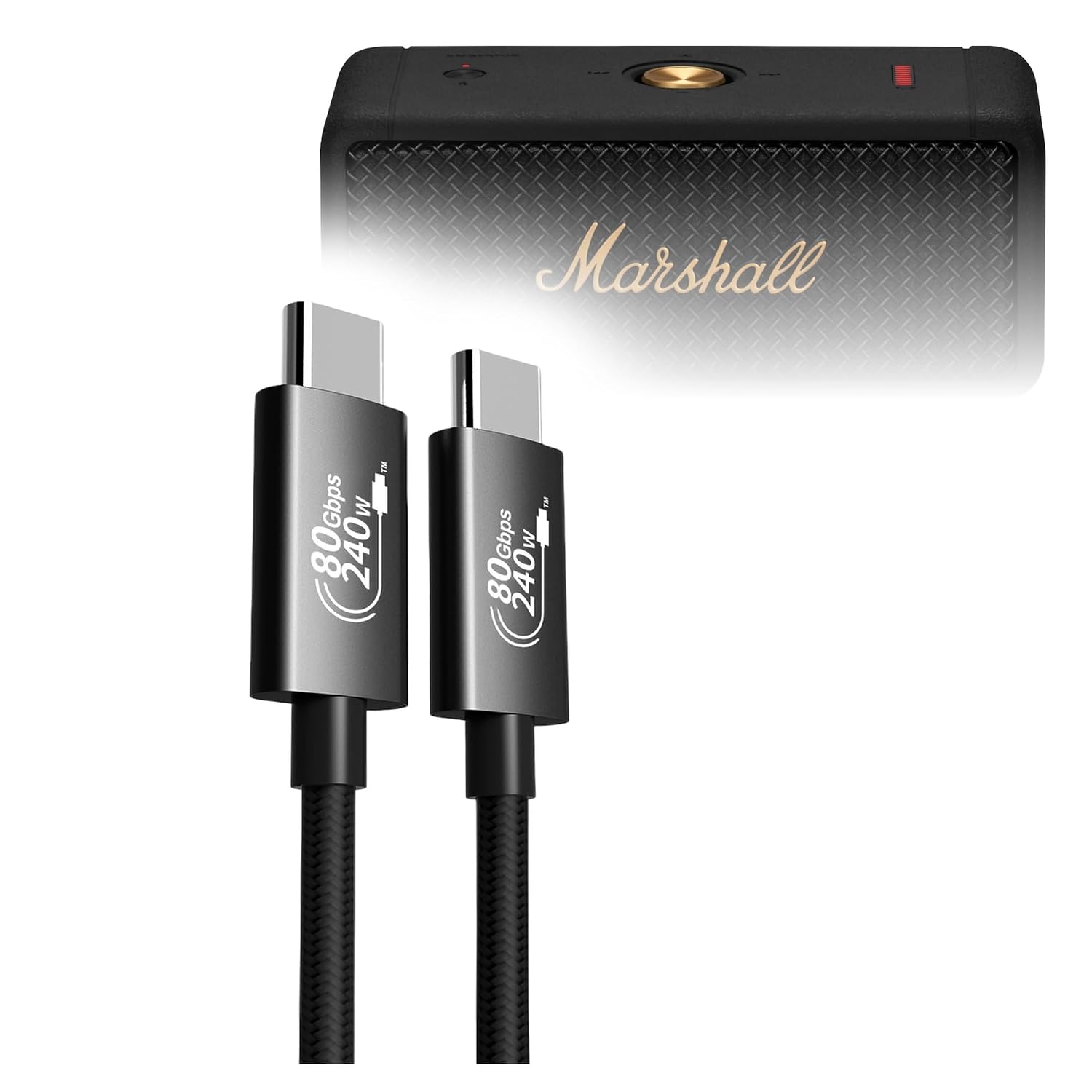 BoxWave Cables & Adapters Compatible with Marshall Emberton - DirectSync PD Thunderbolt 5.0 Cable (10 ft 240W), Long Nylon Braided Connector Fast Charge - Jet Black