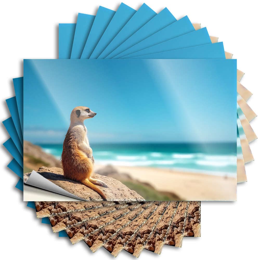 Fzfn Colour Teenage Room Decor Window Funny Sticker - A Meerkat Stands Alert On A Rocky Outcrop Overlooking A Beautiful Beach Encouraging Durable Sticker Easy Apply For Billiard Decor(8X12cm)