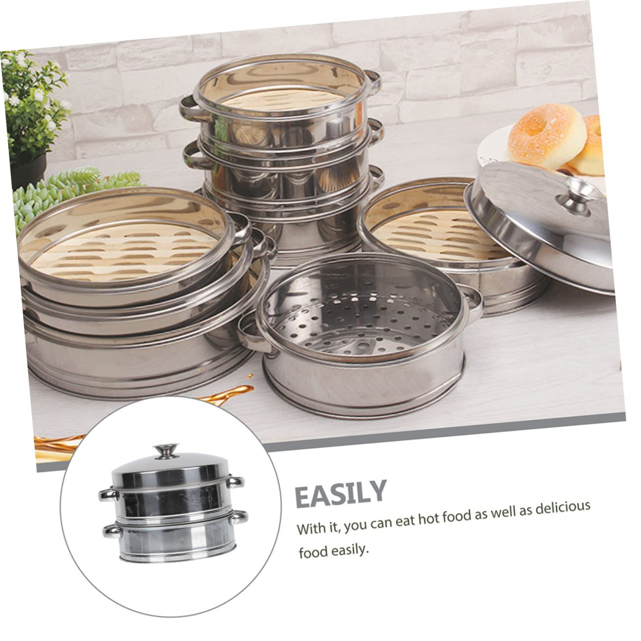 Vaporera Inoxidable para Cocinar al Vapor 3 Niveles con Tapa Utensilio de Cocina para Verduras y Dumplings Uso Familiar y Profesional