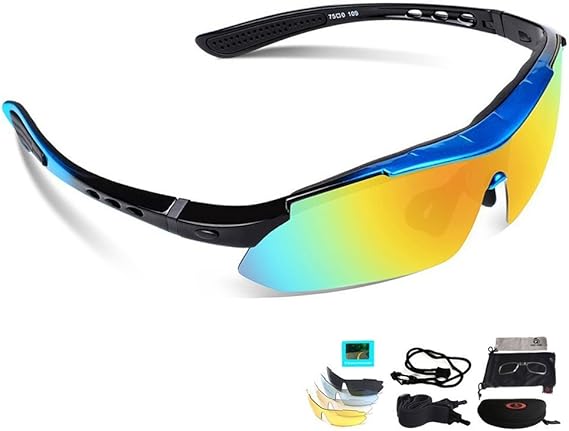ゴルフ スポーツサングラス 交換レンズ付き 4枚の交換レンズ付き サングラス 偏光レンズ 透明 野球 釣り