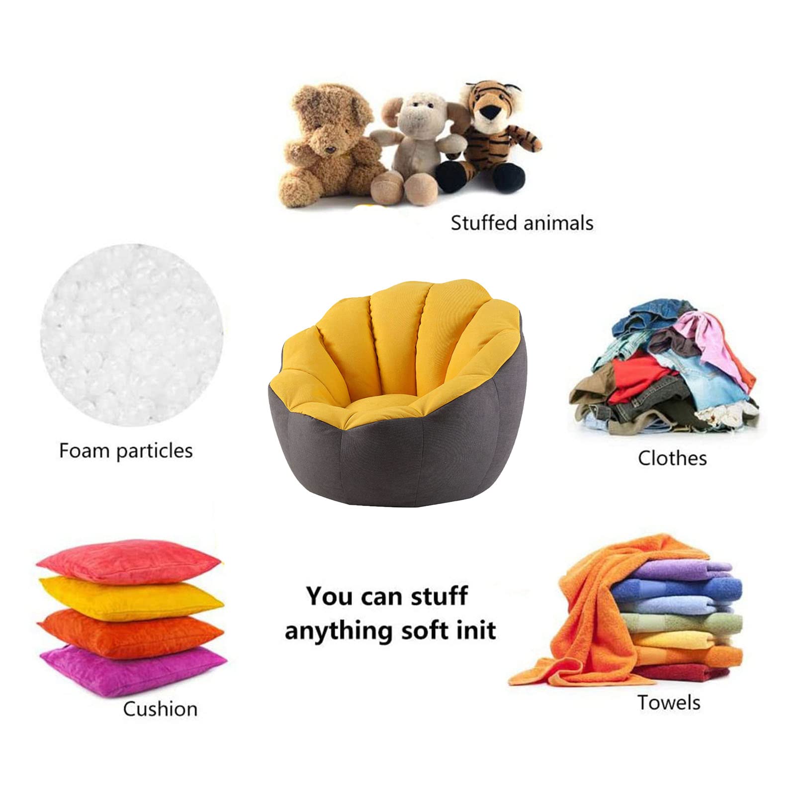 Pouf Chaise Longue, Pouf pour Adultes et Adolescents pour Organiser Les Animaux en Peluche, Jouer à la Lecture et se détendre, Rose