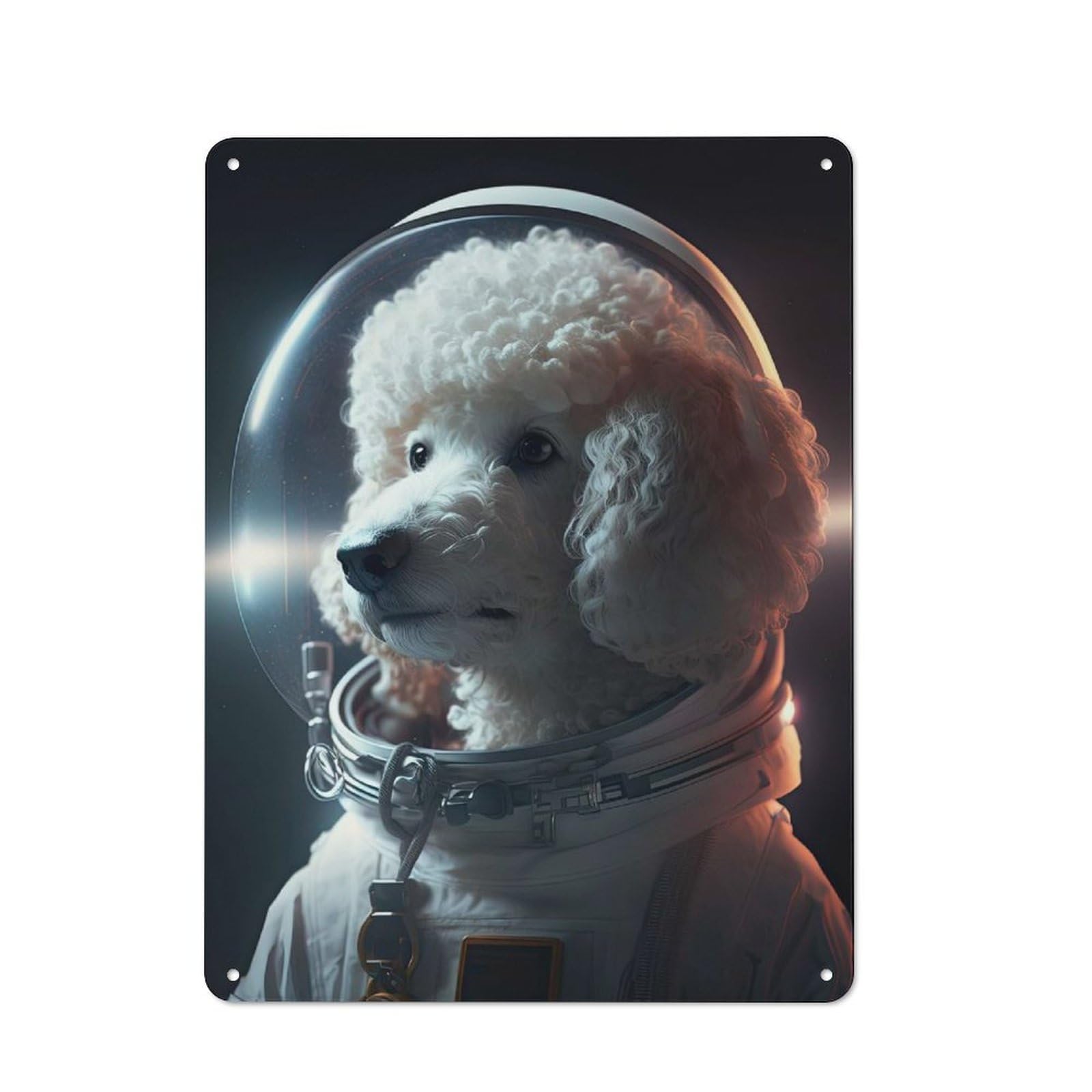 Junmoney Style-4 40X30cm Retro Tin Sign With Poodle Astronaut For Home Office Or Studio, For Home Interiors, Feature Walls And Decorative Displays