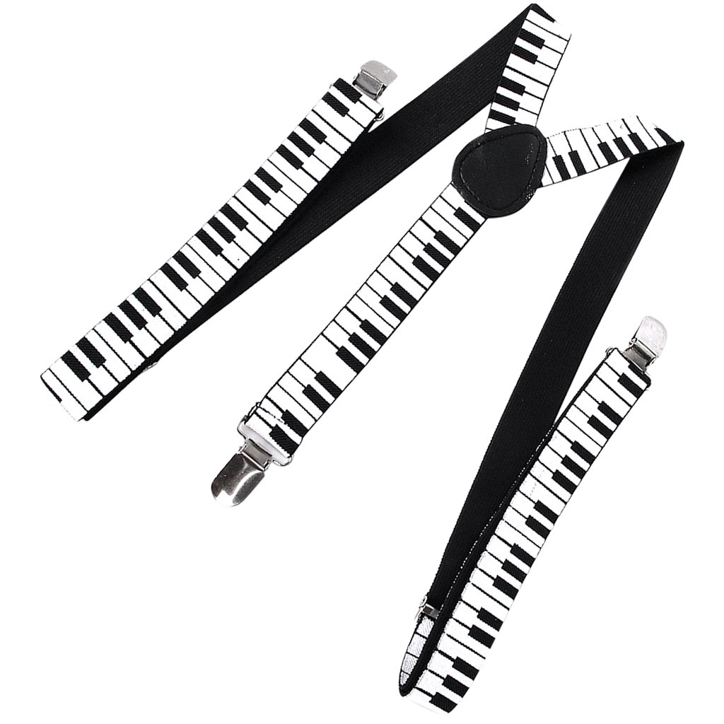 Adult Uni Clip-on Braces Elastic Y-back Suspender w/Piano Keyboard Patterns Black and White| Mens Accessories | Suspenders Braces|1 X Y-Back Suspender-image-7
