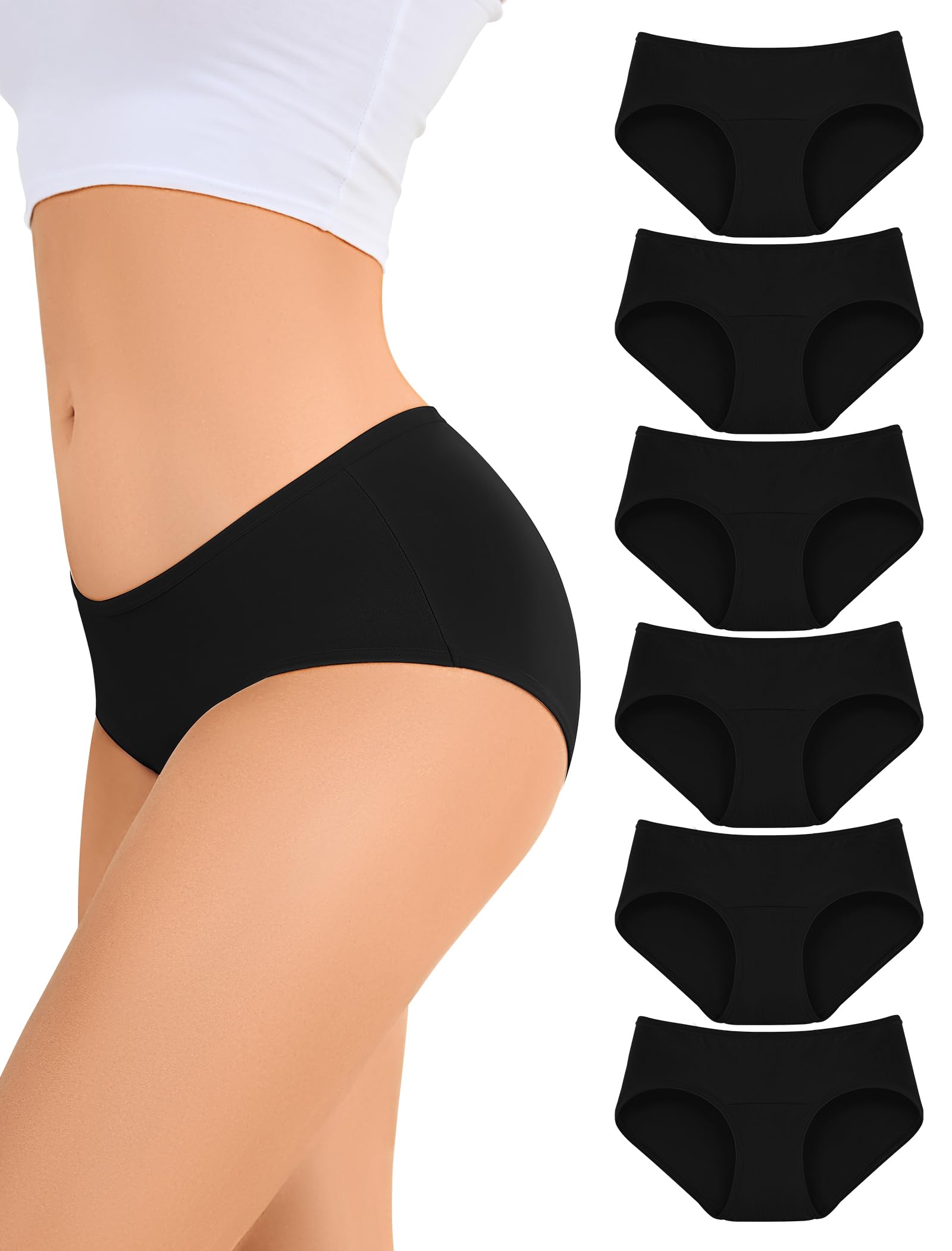 ANSUKOO Cotton Underwear for Women 6 Pack Soft Hipster Bikini Briefs Panties Full Coverage Breathable Stretch Ladies Undies