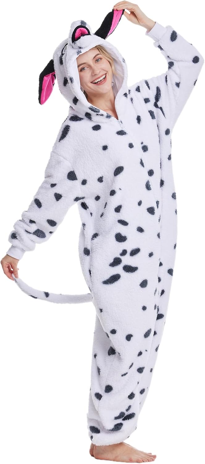 Kgromfy Adult Dalmatians Costume Dog Cosplay Pajamas Animal One Piece Spotted Dog Onesie Halloween Outfit Jumpsuit Sleepwear - Image 2