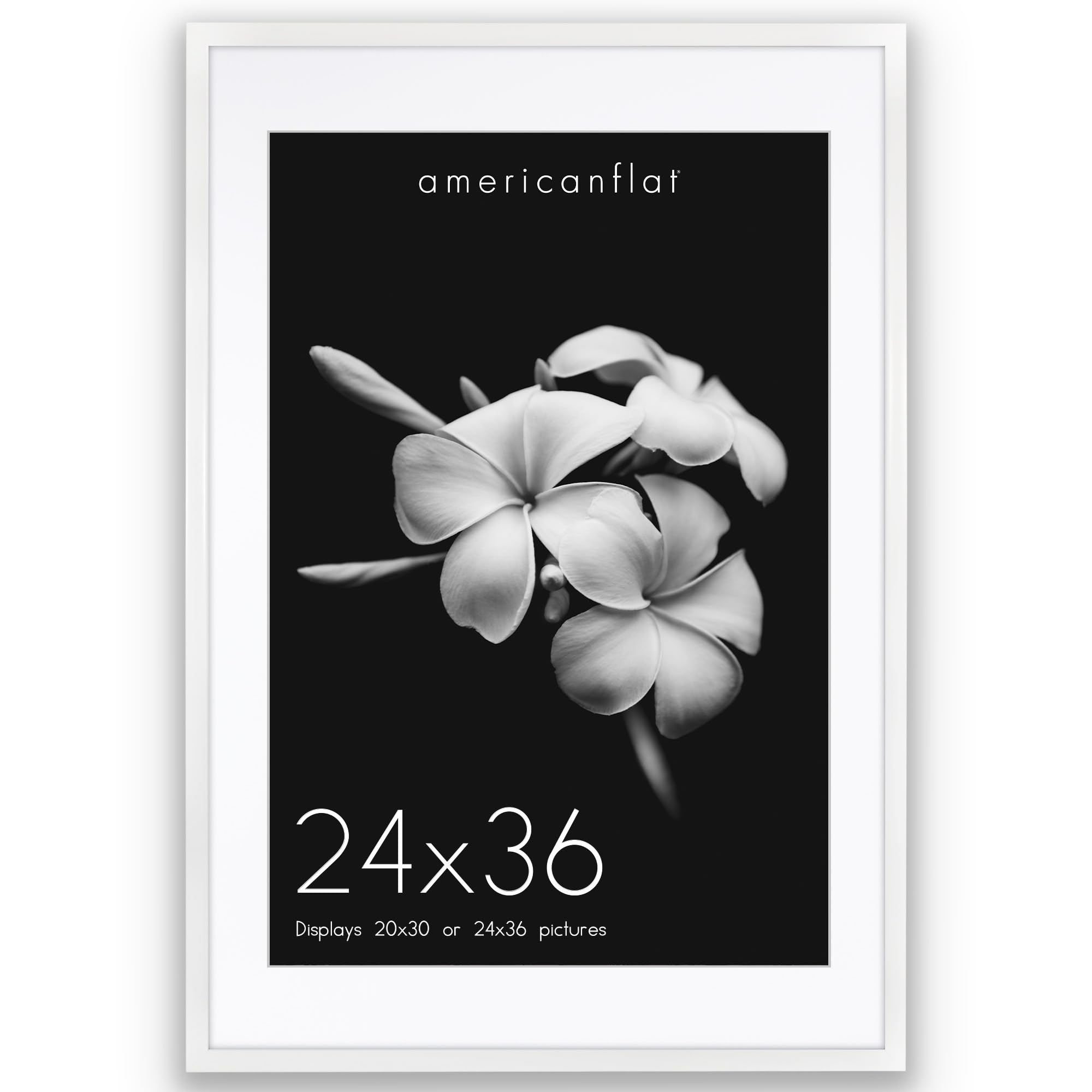 Americanflat 24x36 Poster Frame with Polished Plexiglass - Use as 20x30 Frame with Mat or 24x36 Frame Without Mat - Soho Collection - Gallery Style Deep Molding Frame for Wall Display - White