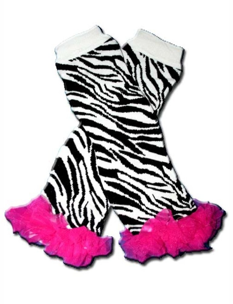 Precious Eggs Unisex-Baby Zebra with Hot Pink Chiffon/Tutu Ruffles Leg Warmer Zebra, Zebra, One size