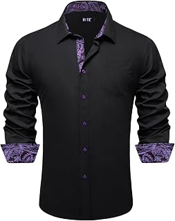 Hi-Tie Men's Dress Shirt Casual Long Sleeve Button Down Shirts