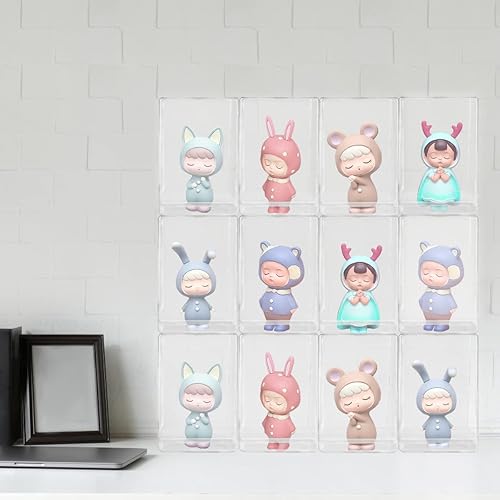 Miniatura 6 de Paquete de 12 vitrinas, escaparate transparente de pie para mini figuras pop, coleccionables, piedras preciosas y mini juguetes, diseño apilable