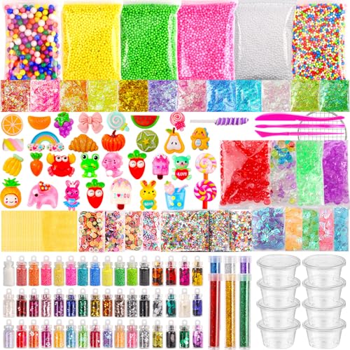 ywevyezc Slime Making Kit Supplies, 163 Pack Slime Mix Ins Accessories Slime Add Ins Foam Glitter Slimes Charm Bulk Fishbowl Beads Containers for Slimes Making Coloring and Party Decorations