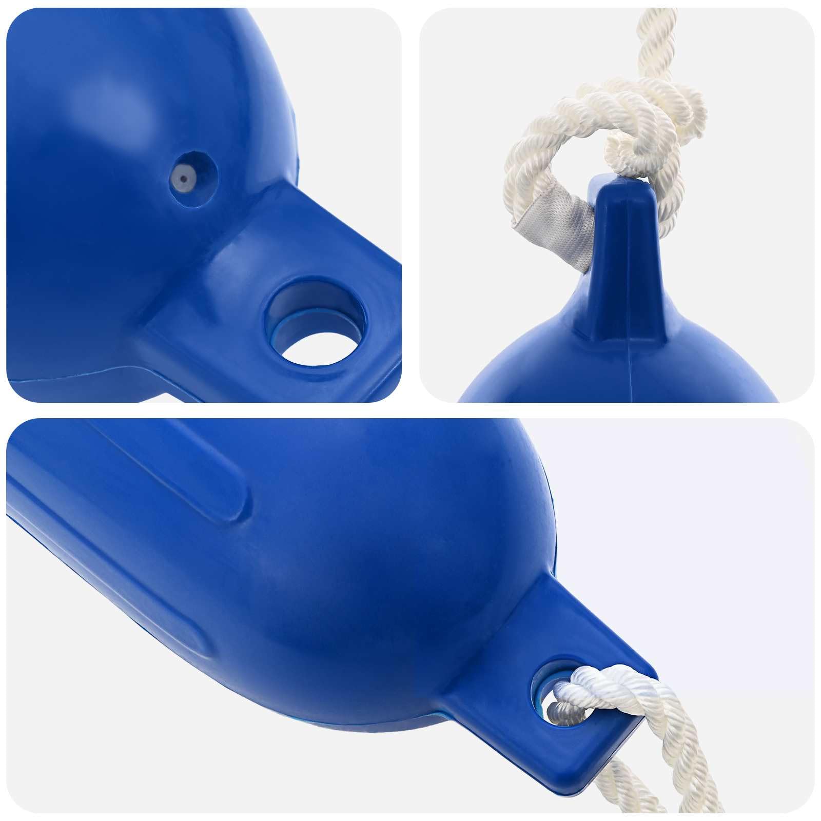 Parafango per barca, 2 pezzi, Ø 16 x 58 cm, blu, in PVC con corde e pompa, resistente alle intemperie per gommoni, ponton, porti, ormeggio e protezione per gli sport acquatici