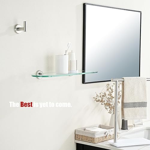 Miniatura 4 de JQK TGS121L20-BN - Estante de vidrio templado para ducha, 20 x 5 pulgadas, acero inoxidable 304 con acabado cepillado, montaje en pared