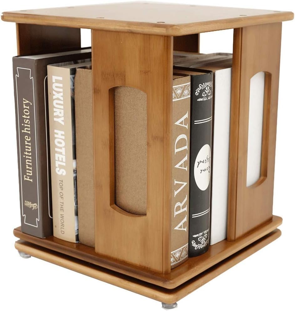 NYKK Bookend Support Natural Bamboo Bookshelf Revolving