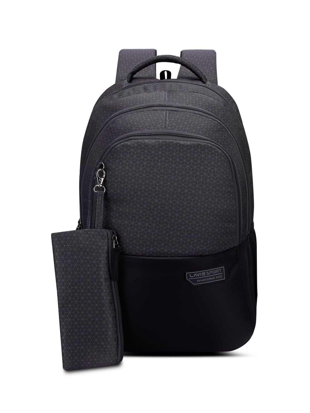 Lavie Sport Akron 35L Black-Grey Backpack | Fits Upto 15 Inch Laptop | Organizer & Bottle Holder |Rain Cover |Pencil Pouch | Gift for Men, Women, Boys, Girls | Laptop Sleeve for School & College