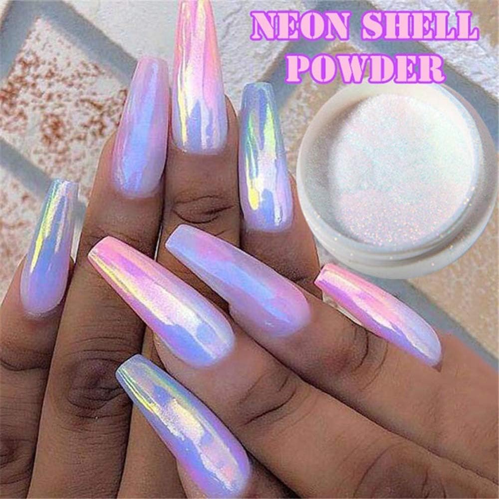 1Box Chrome Nail Powder Mermaid Nail Glitter Powder Pearl Shell Shimmer Powder Glimmer Dust Pretty Shimmer Holographic Nail Powder Nail Art Decorations Champaign Gold Holographic Nail Flakes Rainbow