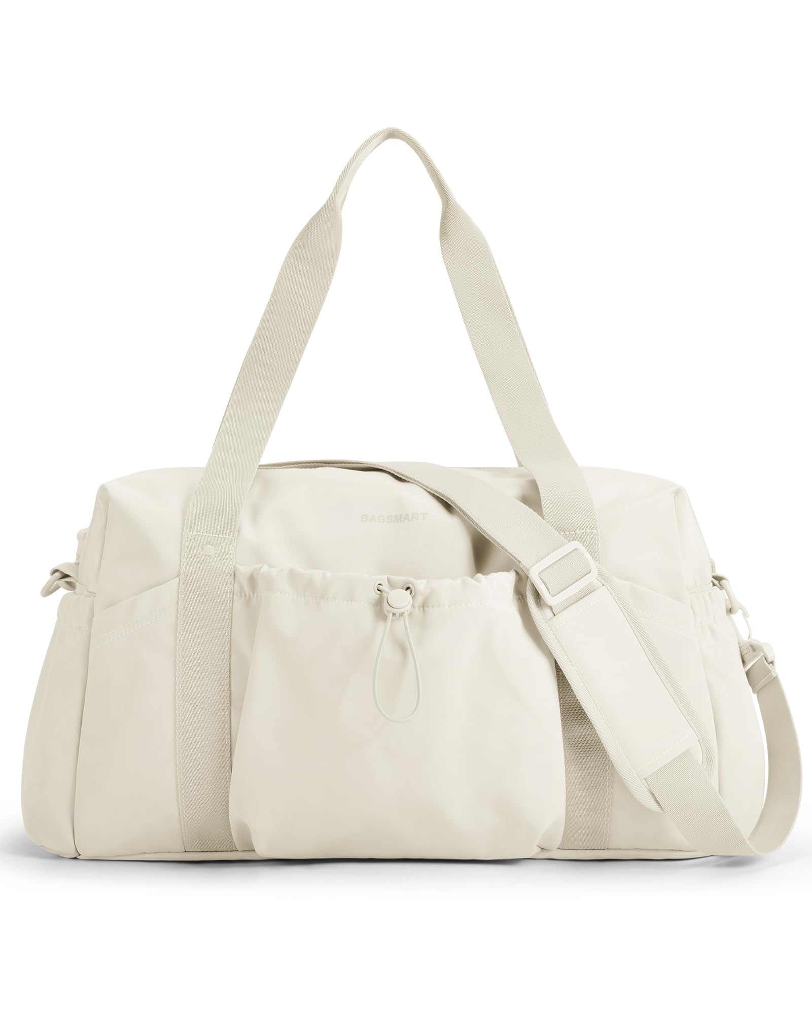 BAGSMART Weekender Duffle Bag with Shoe Bag - 26L Airport Carry On Overnight Gym Tote Bag for Sports and Travel Essentials (Beige-unfoldable)