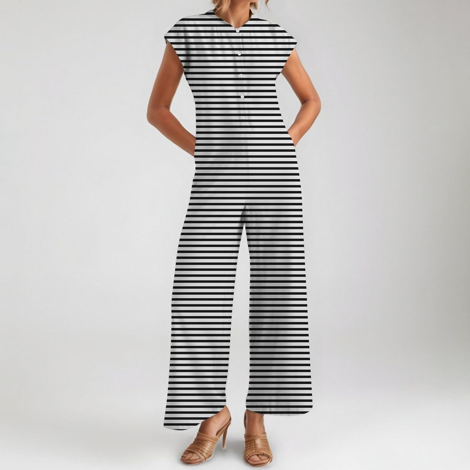 Generisch Combinaison légère et respirante à col rond pour femme - Pantalon de loisirs ample - Polyvalente pour les trajets en vacances
