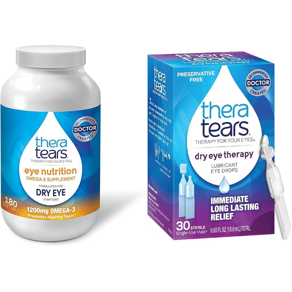 TheraTears 1200mg Omega 3 Supplement for Eye Nutrition Organic Flaxseed Triglyceride Fish Oil Dry Eye Therapy Lubricating Eye