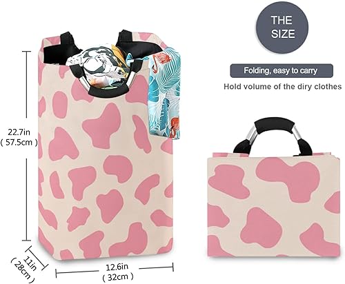 Miniatura 2 de ALAZA Cesta de lavandería con asas de vaca rosa, duradera, plegable, de tela, para el hogar, dormitorio, baño, dormitorio universitario