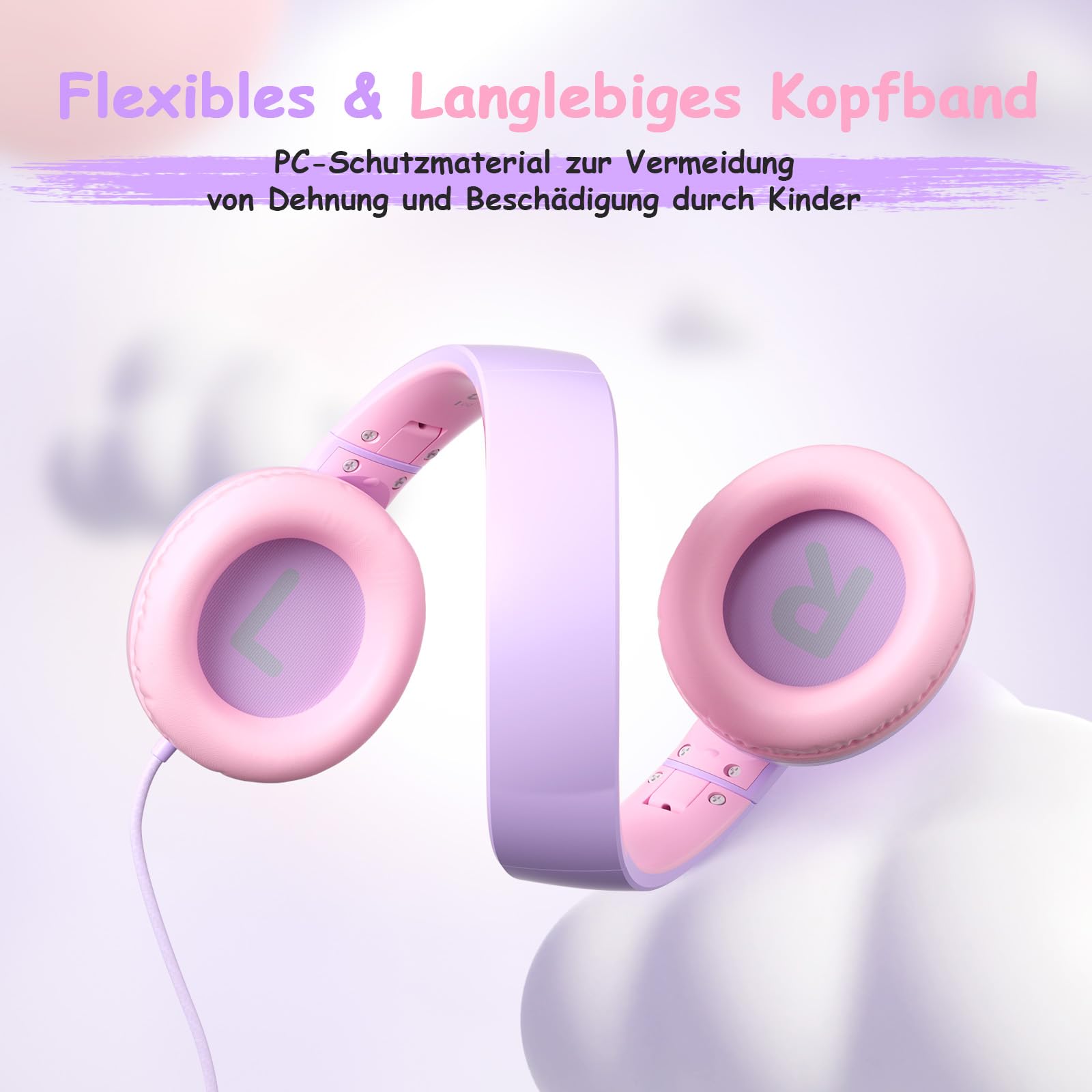 TONOSHARK Kinderkopfhörer mit Kabel mit Mikrofon, Kopfhörer Kinder Gehörschutz auf 85/94 dB, Klappbar, Kopfhörer Mädchen, Faltbares, Klinkenkabel 3,5 (Violett) | Für Schule/Reisen | Inkl. Tragetasche