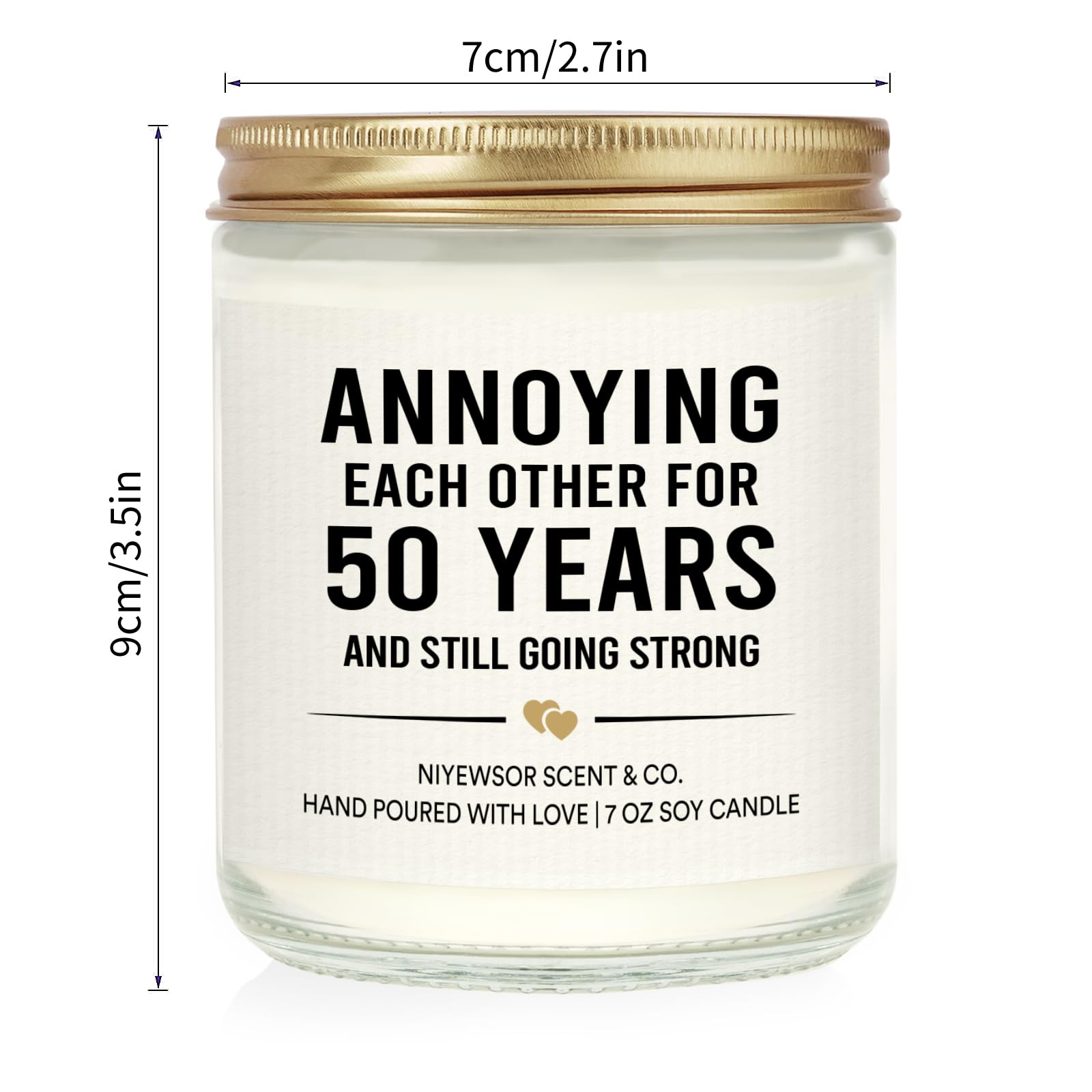 Niyewsor 50th Wedding Anniversary Couple Gifts, 50th Anniversary Candle Gifts for Couple, Parents, Husband, Wife, Him, Her, Friends, Golden Wedding Keepsake, Handmade, 7oz