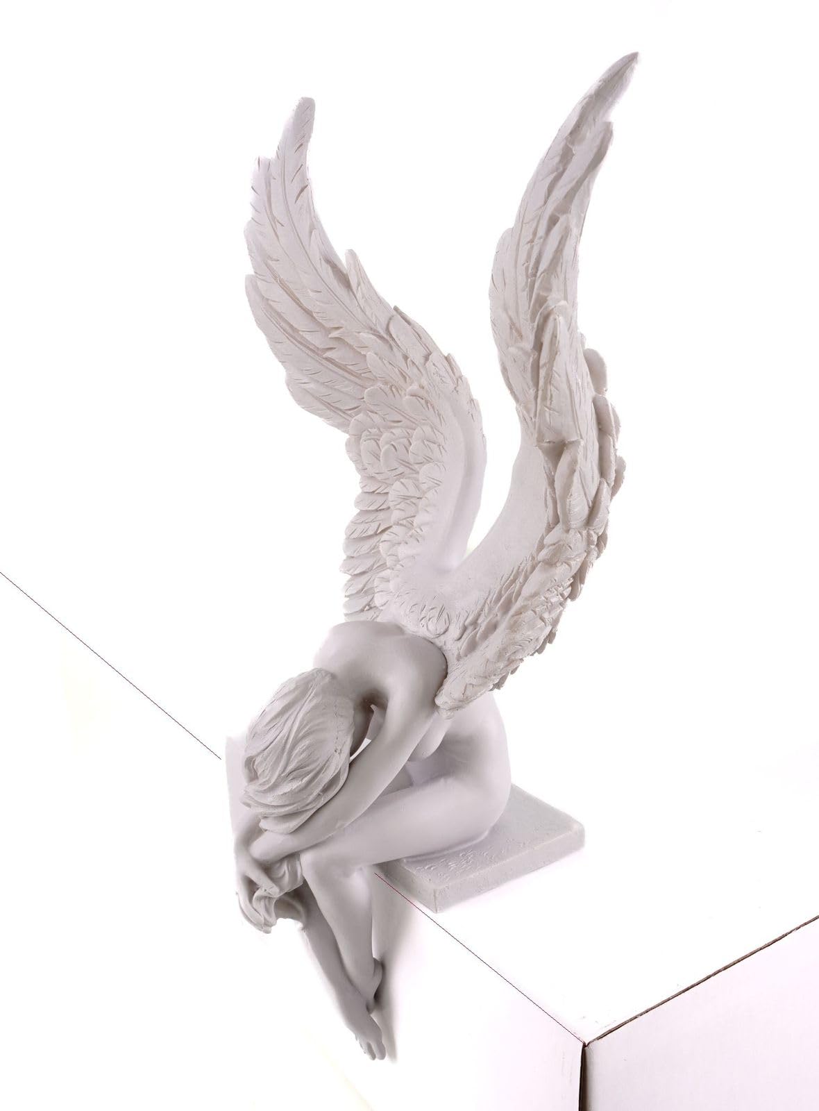Kremers Schatzkiste - Dekofigur Großer Engel der Traurigkeit Kantenhocker 40 cm Weiß Angel Engelsfigur zum hinstellen für den Innenbereich Polyresin Angel of Sadness