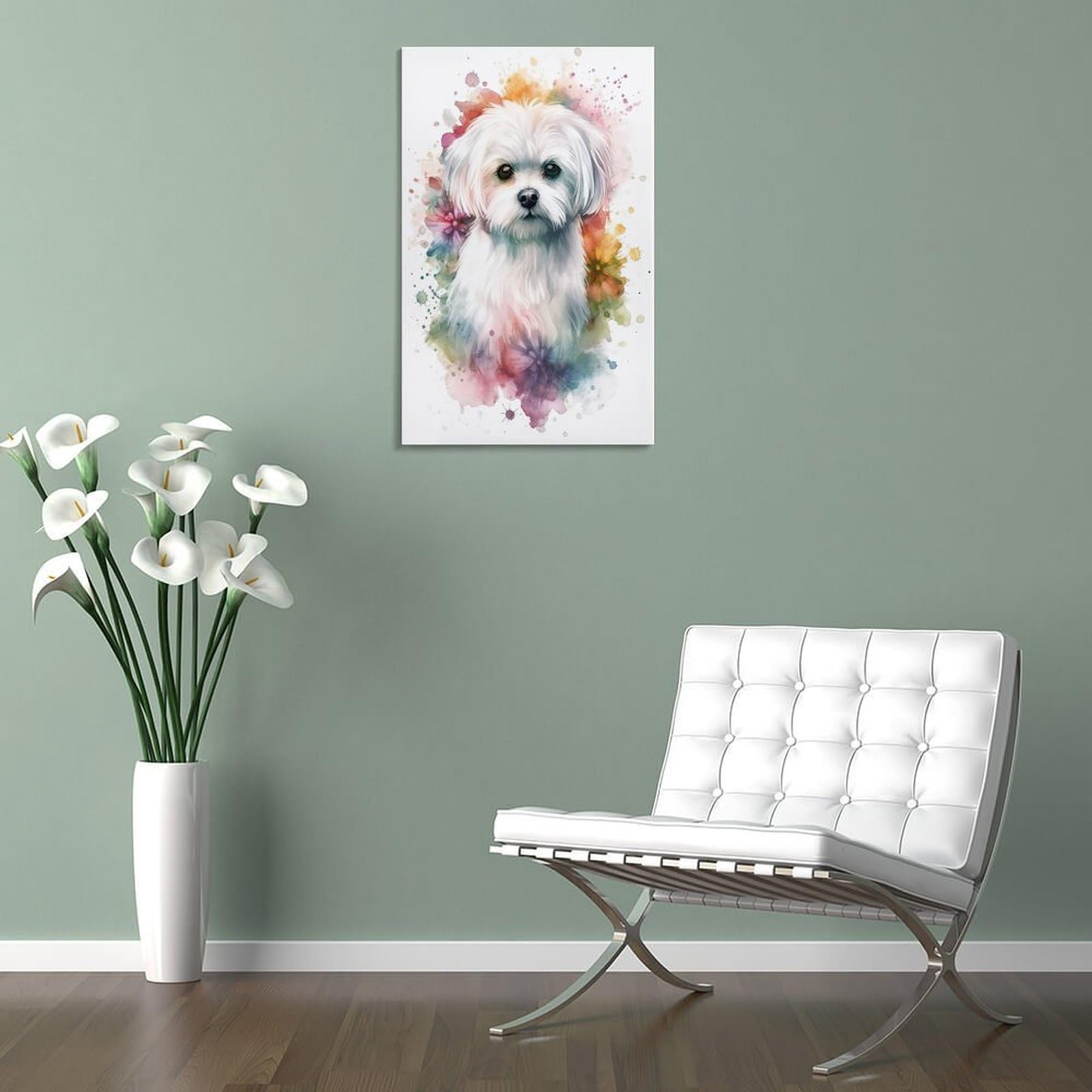 aaaaab Wanddekorationsposter mit Malteser-Hund in Aquarell, Leinwanddruck, modernes Leinwandbild, Wandbehang für Heimdekorationen, 40 x 60 cm