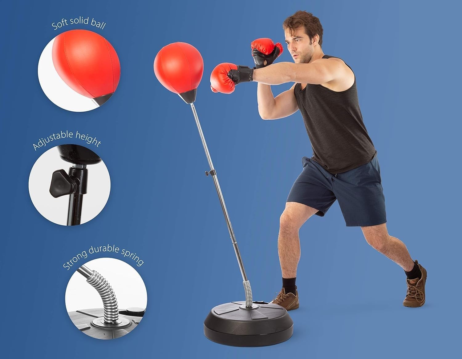 Height Adjustable Freestanding Punching Bag with Stand, Speed Bag for Boxing Training, Stress Relief and Home Fitness for Teens and Adults