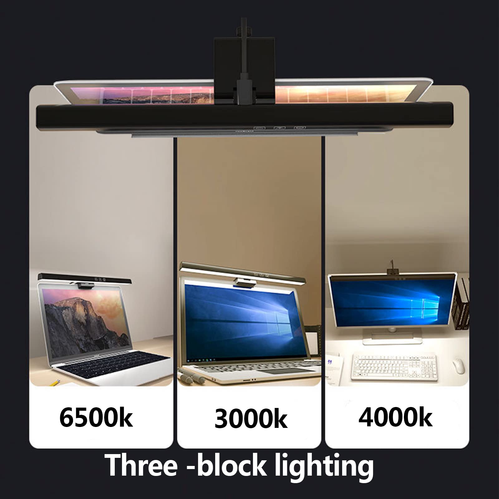 Lampe Ecran Pc, Lampe Gamer, Lampe De Bureau, Lampe De Moniteur, Barre LED, 3 Couleurs Modes Et Gradation Progressive Protection des Yeux Lampe LED, pour La Lecture Étudier Lecture Table,50CM