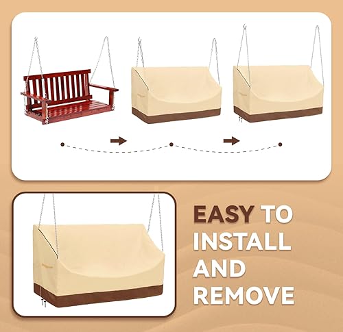 Miniatura 6 de HEPOVER Cubierta de columpio de porche de 61 pulgadas, impermeable, para colgar al aire libre, hamaca de jardín, cubierta para silla de columpio,
