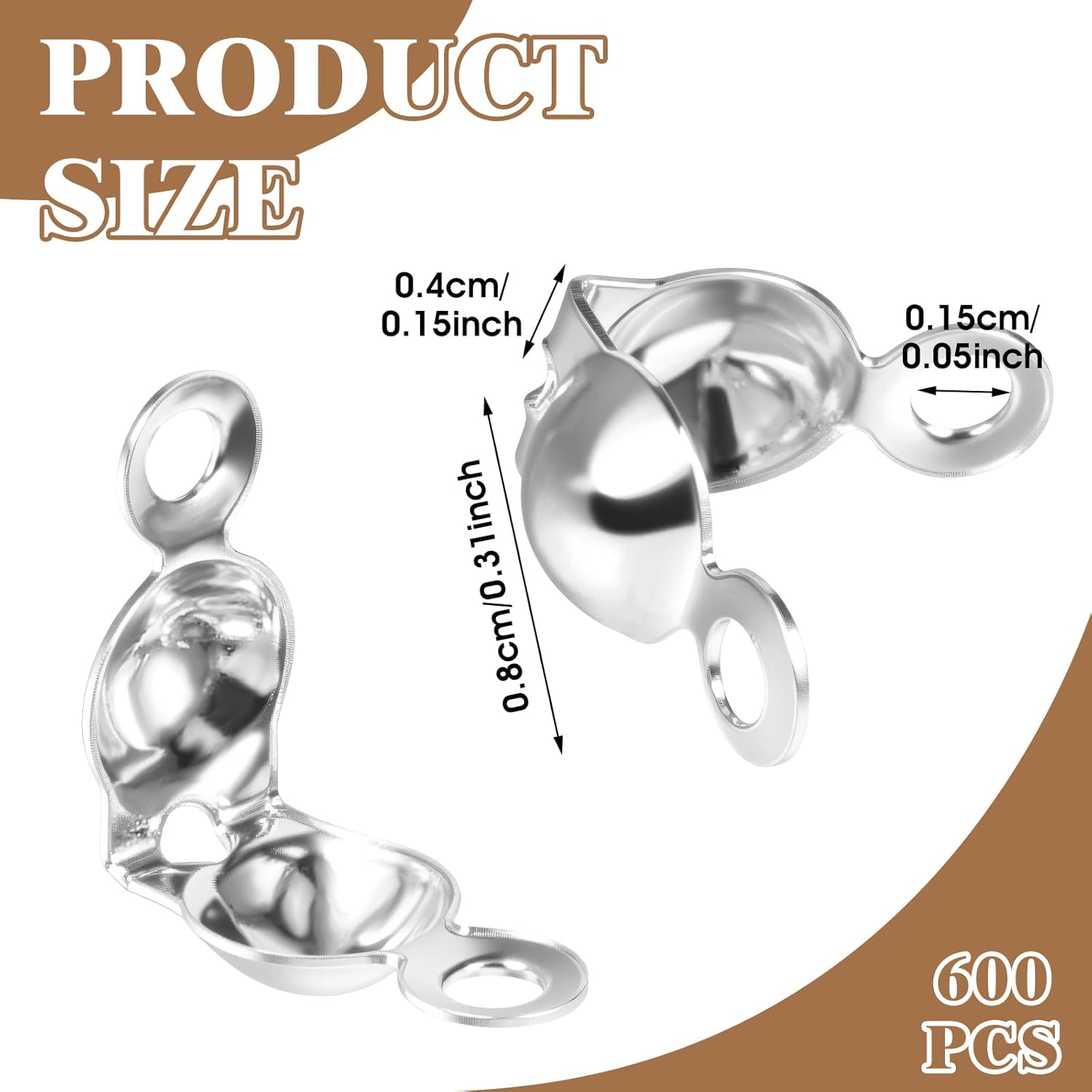 600 Pcs Silver Crimp Cover for Jewelry Making Jewelry Crimp Beads Crimping Beads End Caps Knot Covers Clamshell Fold-Over Bead Cover for DIY Bracelets Necklaces Women Gifts 0.31×0.15 Inch - Image 2