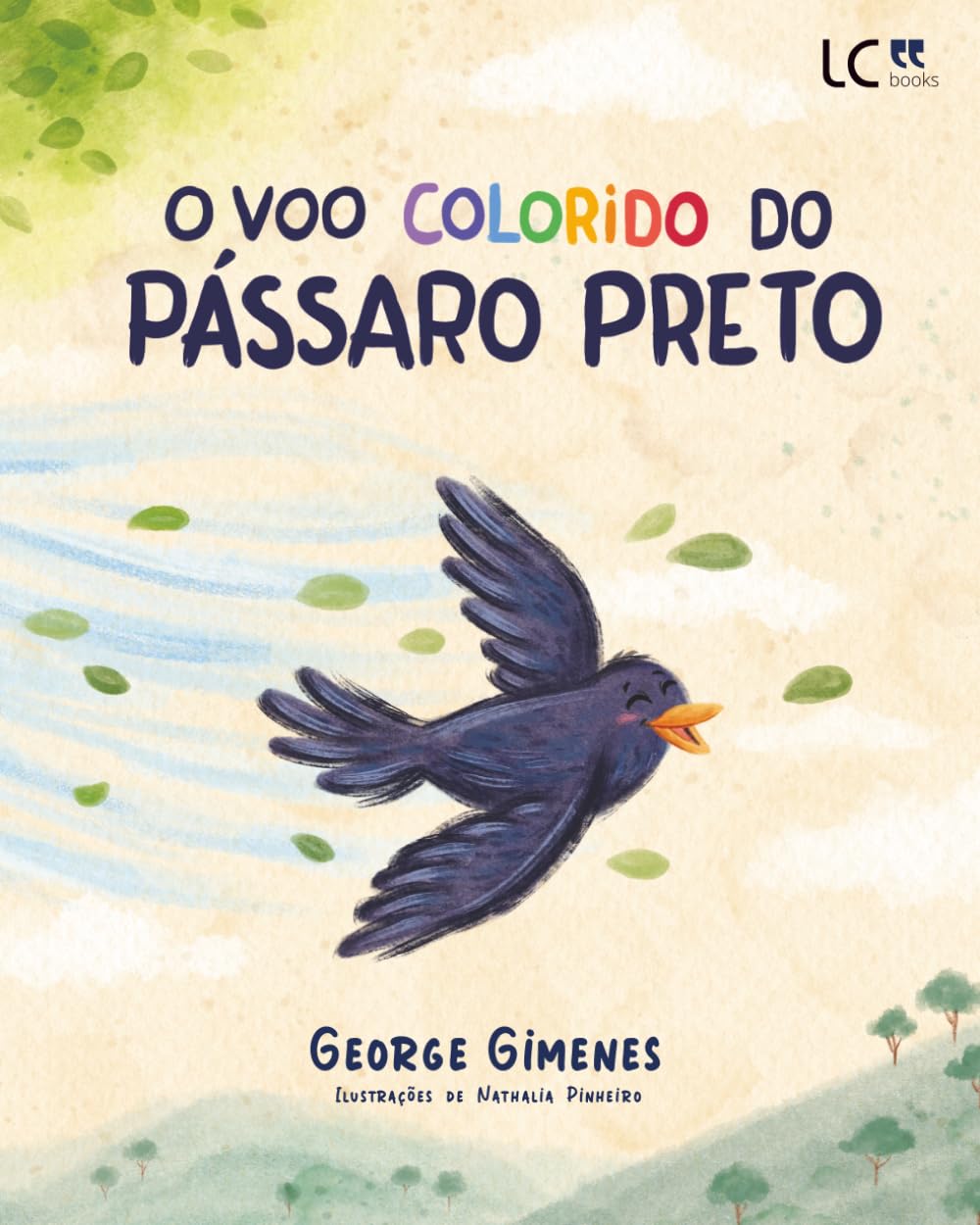 O voo colorido do pássaro preto