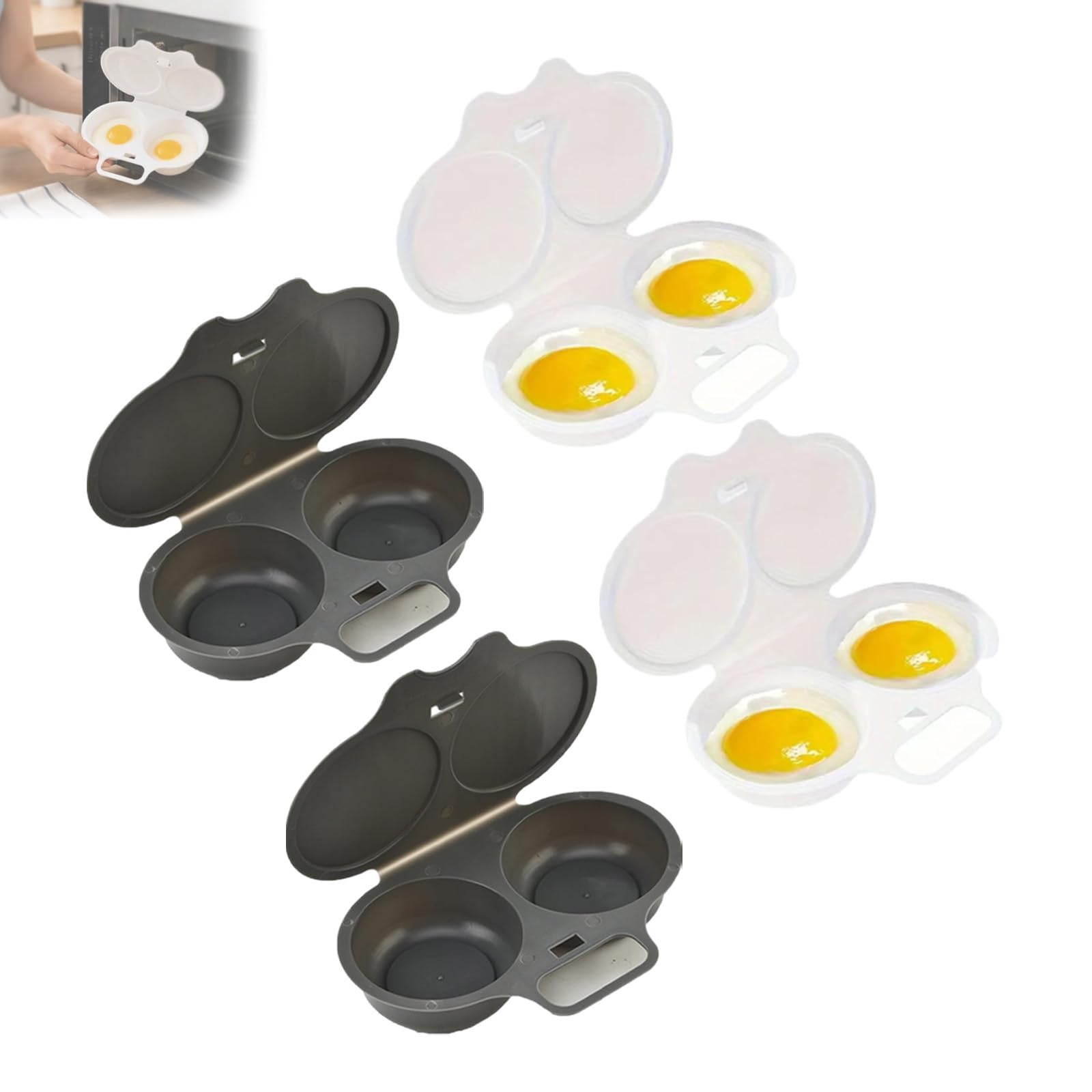 Microwave Egg Poacher With Lid & Handle, Dual Cavity Microwave Egg Poacher, Quick Oil-Free Cooking, No Oil Splash Proof Quick，4PCS-C
