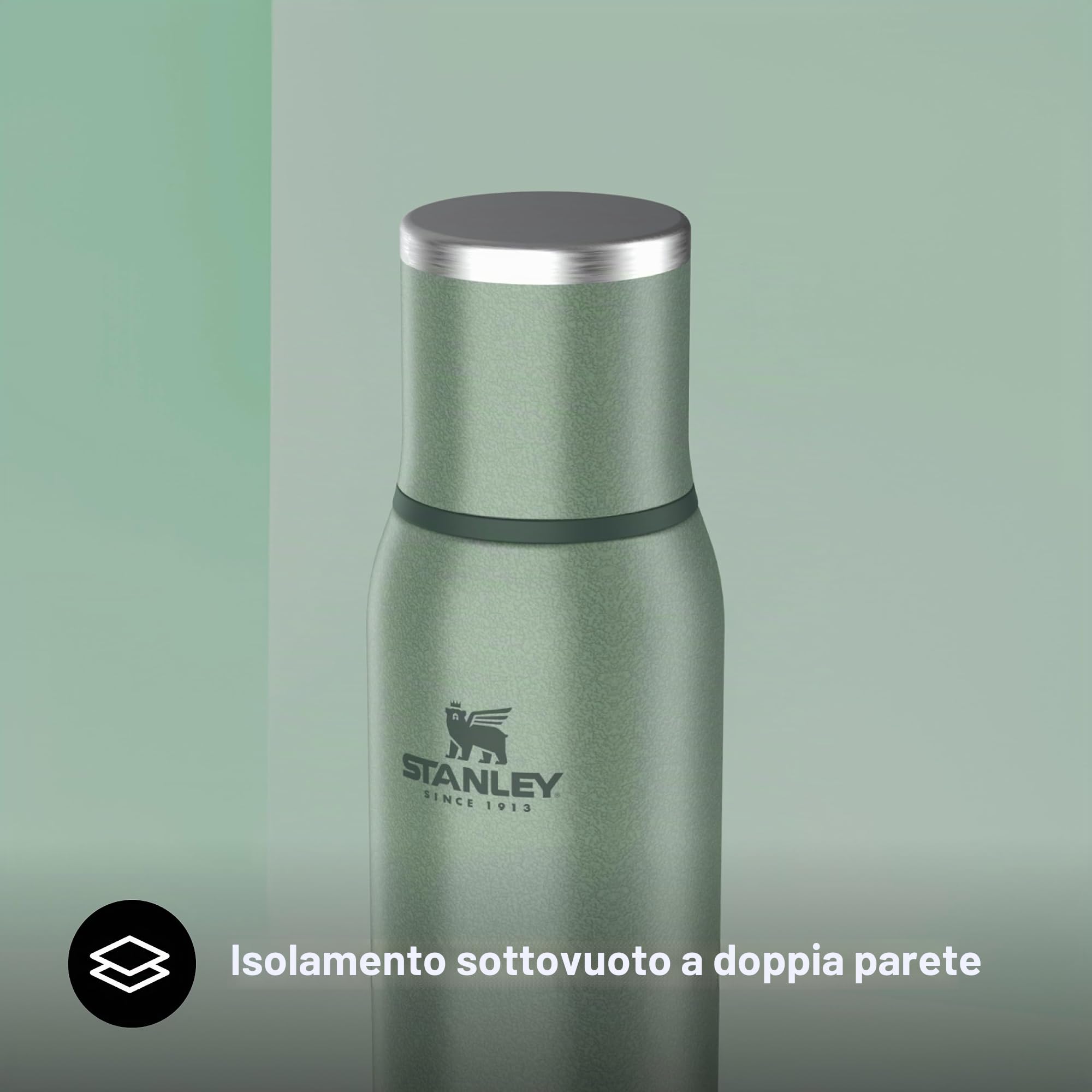 Stanley 1913 Adventure To-Go Borraccia Termica 0.75L - Hammertone Green | Freddo 25 Ore - Caldo 20 Ore - Antigoccia - Coperchio Isolato - Senza BPA - Thermos Lavabile In Lavastoviglie