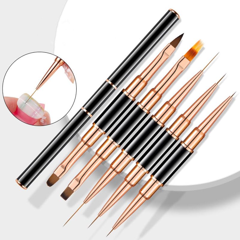 minkissy 5Pcs Nail Art Liner Brushes Set Resistant Fine Tip Gel Painting Pens Professional Manicure Liner Tools for Thin Lines, French Tips