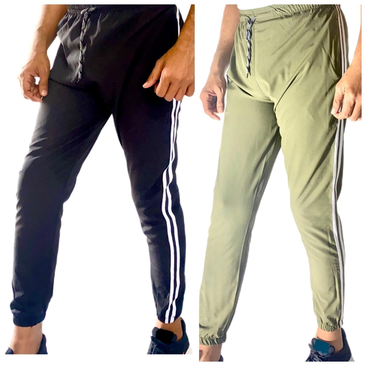 KRISHNAA_ENT Mens Regular Fit Lower with Pocket Solid Full Elastic Sports Wear Running Gym Stretchable Jogger Track Pant | L Size Combo | (Black Green)