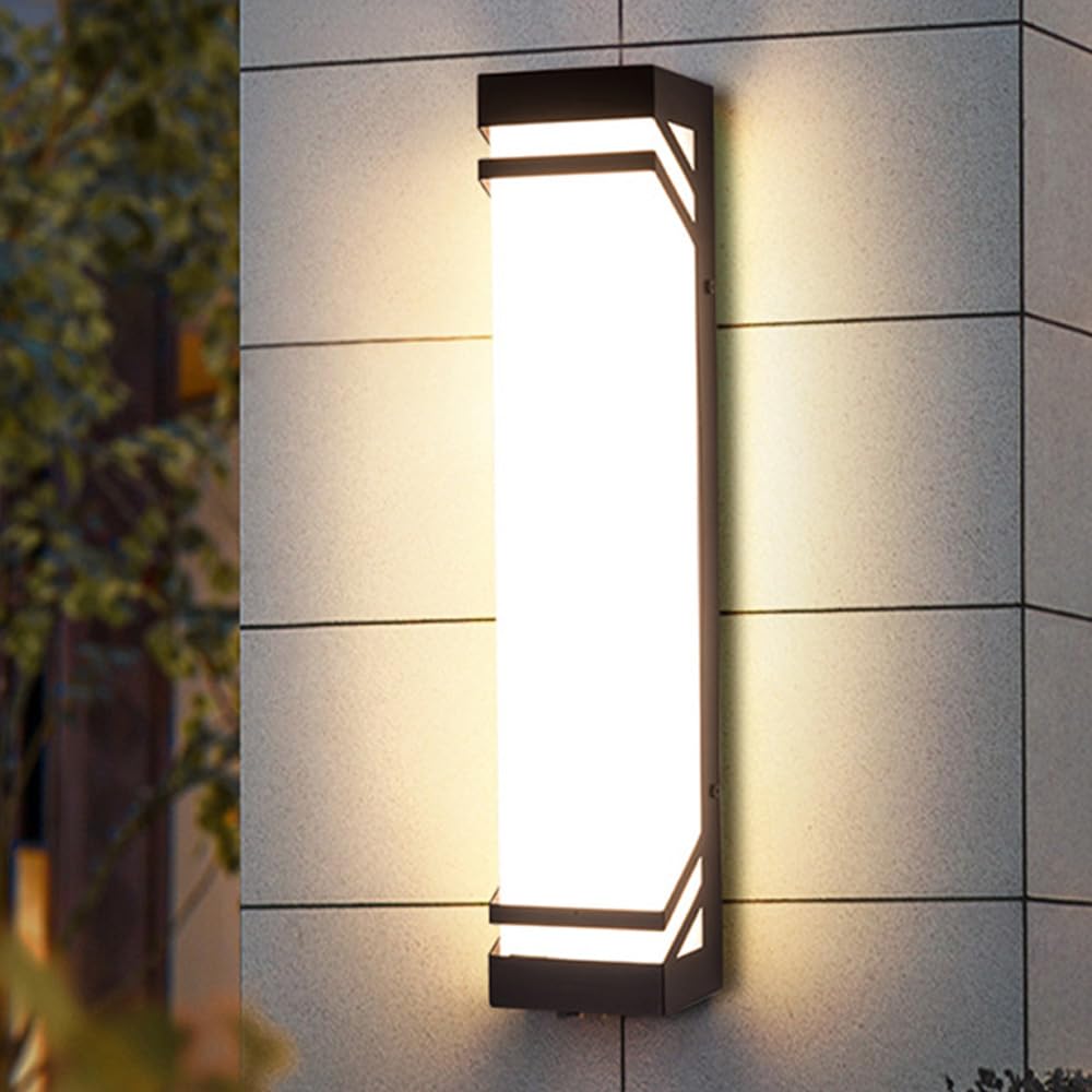 Wandleuchte für den Außenbereich, schwarz, lang, quadratisch, LED, mit weißem Acrylschirm, Veranda-Beleuchtung, dimmbar, Wandbeleuchtung für den Außenbereich, wasserdicht, für Leuchten von C