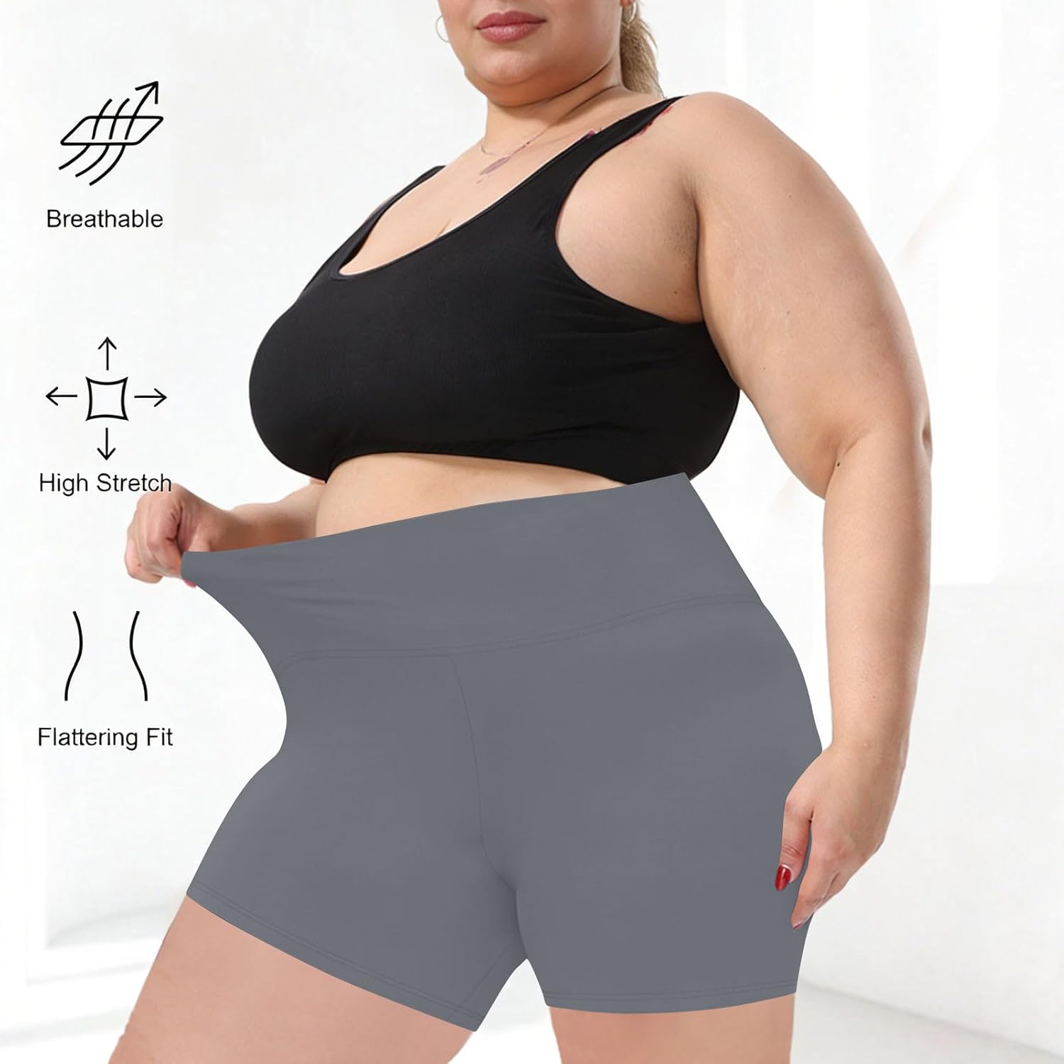 Biker Shorts Women Plus Size Tummy Control Workout Shorts High Waisted Gym Yoga Soft Running Stretchy Clothing
