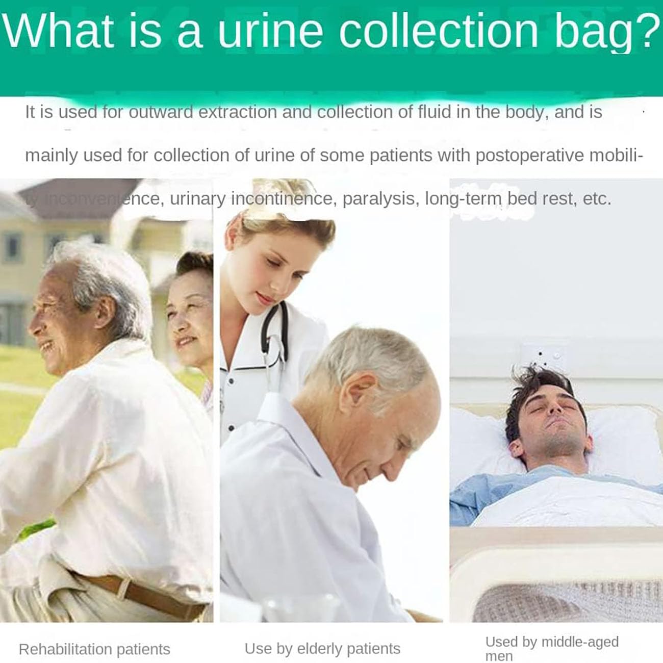 Bolsas para orinar de viaje para hombres, sistema de bolsa de drenaje urinario de 500 ml, colector de orina para hombres, dispositivos transpirables para la incontinencia masculina, bolsa urinaria p