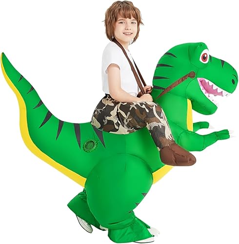 Miniatura 7 de COMIN Disfraz inflable de dinosaurio para niños, disfraz de dinosaurio inflable de T-Rex, vestido divertido verde para fiesta de Halloween