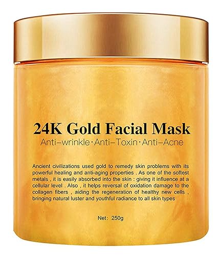 Máscara facial de oro de 24 quilates, rejuvenecedor de colágeno facial para piel impecable, reduce las líneas finas y arrugas, limpia el acné,