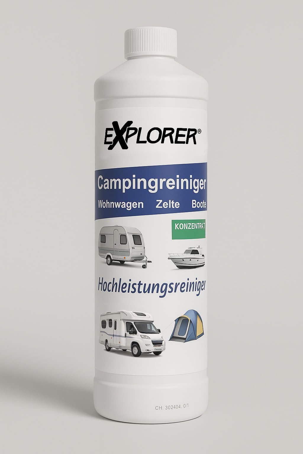 EXPLORER Campingreiniger Caravan und Wohnmobil Reiniger - Extra Starkes Konzentrat - 1000 ml - Fliegen und Insektenentferner für Wohnwagen, Auto, Vorzelt, Boot, Regenstreifenentferner - Made in DE