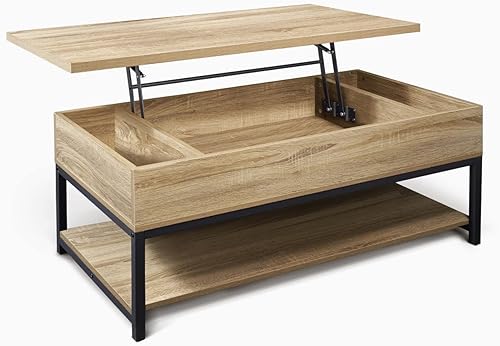 Fencer Wire Mesa de centro elevable con almacenamiento, mesa de centro con estante inferior abierto, mesa de centro de almacenamiento con elevador